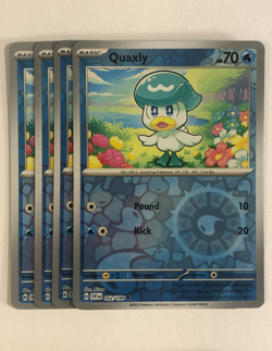 Pokemon TCG Scarlet & Violet 4x Playset Reverse Holographic Quaxly 052/198 NM - Image 1