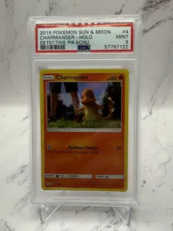 2019 POKEMON SUN & MOON DETECTIVE PIKACHU #4 CHARMANDER-HOLO PSA 9 - Image 1