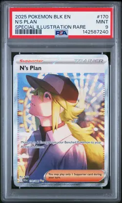 2025 POKEMON BLK EN-BLACK BOLT SPECIAL ILLUSTRATION RARE #170 N'S PLAN PSA 9 - Image 1