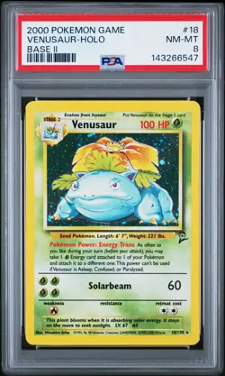 Venusaur 18 2000 Pokemon Game Base Set 2 Holo Rare PSA 8 - Image 1