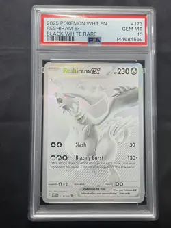 2025 POKEMON WHT EN-WHITE FLARE BLACK WHITE RARE #173 RESHIRAM EX PSA 10 - Image 1