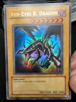 Yu-Gi-Oh! TCG Red-Eyes Black Dragon SDJ-001 Vintage Holo Rare Card 1996 - Image 1