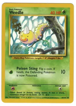 POKEMON WEEDLE 69/102 BASE SET CARD - EX / EX MINT - LOOK !!!! - Image 1