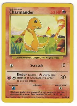1999 POKEMON CHARMANDER 46/102 BASE SET CARD - EX - NO CREASES - LOOK !!!! - Image 1