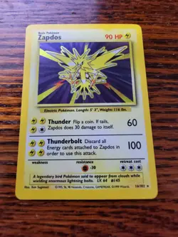 Pokemon Card Unlimited Edition Holo Rare Base Set 1999 Zapdos 16/102 LP! - Image 1