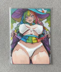 Magic MTG Altered Painted Plains Rainbow Witch Anime Girl by white_alters - Image 1
