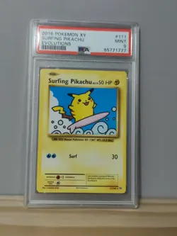 Pokemon TCG Surfing Pikachu XY Evolutions Card 111/108, PSA 9 Mint - Image 1