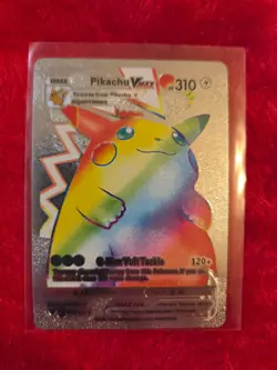 Pokemon Pikachu VMAX Rainbow SILVER Foil Fan Art Collector Card - 310 HP - Image 1