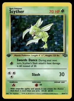 ⭐ Pokemon Cards Scyther 10/64 1st Edition Holo Jungle Holo Rare - Image 1