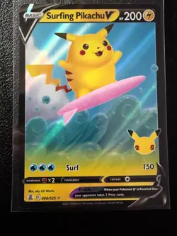SURFING PIKACHU V 008/025 HOLO RARE V CELEBRATIONS POKEMON NM/M - Image 1