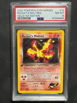 Pokemon Rocket's Moltres 012/132 Gym Heroes Holo 1st Edition PSA 8 - Image 1