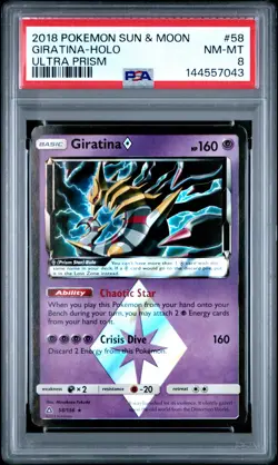 2018 POKEMON SUN & MOON ULTRA PRISM #58 GIRATINA-HOLO PSA 8 - Image 1