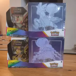 2x Pokemon TCG Costco Exclusive Chilling Reign ETB and Tin Sealed Evolving skies - Image 1