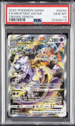 2023 POKEMON SWORD & SHIELD CROWN ZENITH #GG44 FULL ART/MEWTWO VSTAR PSA 10 - Image 1