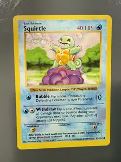 Pokemon Squirtle TCG Base Set Shadowless Common Card 63/102 Regular LP - Image 1