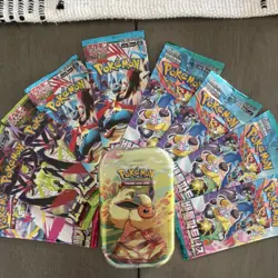 Pokemon Japanese Booster Packs Lot with Flareon Tin Trading Card Game - Image 1