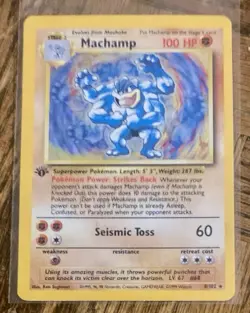1999 POKEMON BASE SET 1st EDITION MACHAMP HOLO CARD 8/102 STAGE 2 100 HP - Image 1