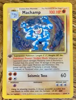 1999 POKEMON BASE SET 1st EDITION MACHAMP HOLO CARD 8/102 STAGE 2 100 HP - Image 3