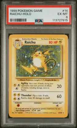 PSA EX-MT 6: 1999 Pokemon Game Raichu - Holo 14/102 Base Set - Image 2