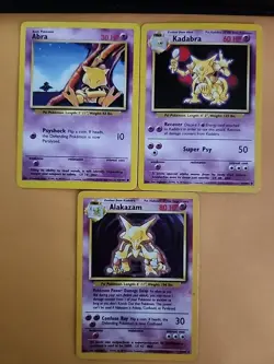 Pokemon TCG Alakazam Holo 1/102 + Abra 43/102 + Kadabra 32/102 Base Set - Image 1