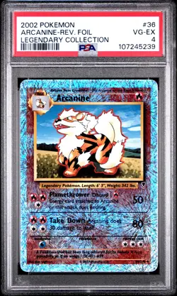 2002 POKEMON LEGENDARY COLLECTION #36 ARCANINE-REVERSE FOIL PSA 4 - Image 1
