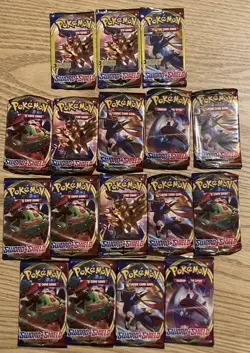Pokemon Sword and Shield Base Set Booster Pack Lot of 14 Sealed + 3 Mini Packs - Image 1