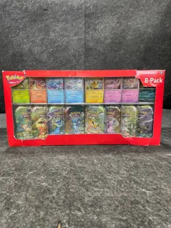 POKEMON TCG: Scarlet & Violet - Prismatic Evolutions 8 Mini Tins, Box Wear - Image 1