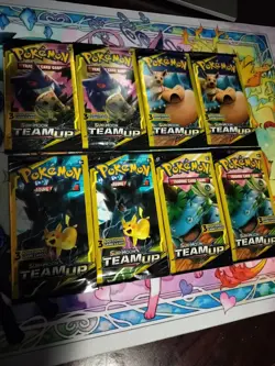 Pokemon Sun and Moon Team Up 3 Card Mini Booster Packs Complete Art Set Lot 8 - Image 1