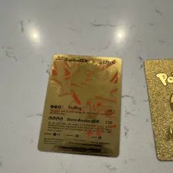 Pokemon Gold Metal Pikachu VMAX & Zapdos GX Limited Edition Lot of 2 Cards - Image 2