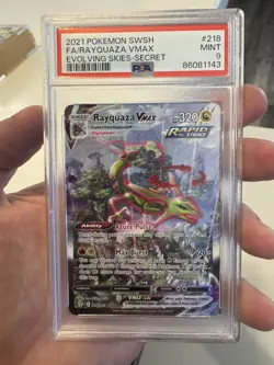 2021 Pokemon Rayquaza VMAX 218 Alt Art Secret Rare SWSH Evolving Skies PSA 9 - Image 1