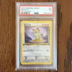 Pokemon TCG Meowth 1st Edition Jungle Set 56/64 WOTC Vintage PSA 7 - Image 1