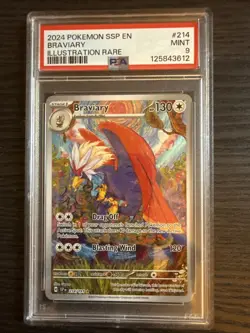 Braviary 214/191 Illustration Rare 2024 Pokemon Surging Sparks PSA 9 Mint - Image 1
