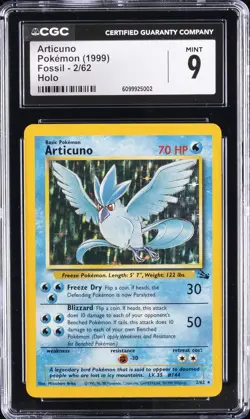 1999 POKEMON FOSSIL HOLO #2 ARTICUNO CGC 9 - Image 1