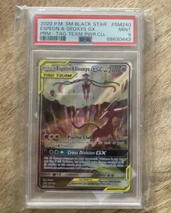 2020 Pokemon Sun & Moon Black Star Promo SM240 Espeon & Deoxys GX PSA 9 Mint - Image 1