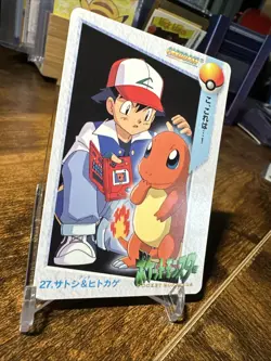 1998 Pokemon Bandai Anime Carddass Vending #27 Ash/Charmander - Image 3