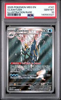 2025 Pokemon Mega Evolution Illustration Rare 141 Clawitzer PSA 10 Gem Mint Holo - Image 1