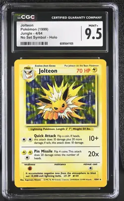 CGC 9.5 MINT+ Jolteon 1999 Jungle 4/64 No (Set) Symbol Holo Pokemon Card - Image 1