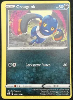 UNIQUE MISCUT ERROR Pokemon TCG Silver Tempest Croagunk 109/195 - Image 1