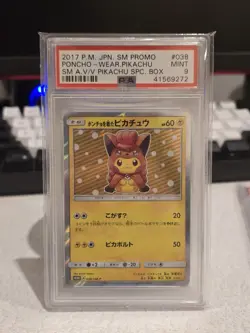 PSA 9 Poncho Wearing Pikachu Vulpix 038/SM-P Promo Japanese Pokemon - Image 1
