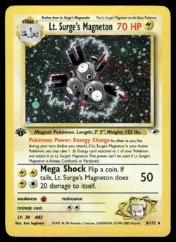 ⭐ Pokemon Cards Lt. Surge's Magneton 8/132 1st Edition Holo Gym Heroes Holo - Image 1