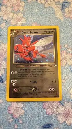 LP/NM Pokemon TCG Neo Destiny Dark Scizor 9/105 Holo Rare with Swirl - Image 2