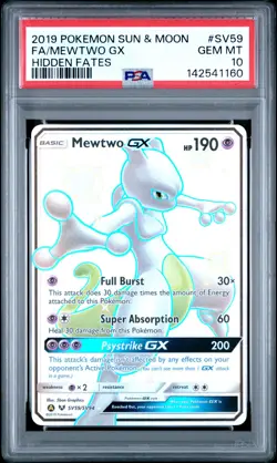 2019 POKEMON SUN & MOON HIDDEN FATES #SV59 FULL ART/MEWTWO GX PSA 10 - Image 1
