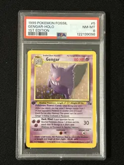 Pokemon Gengar 5/62 (1st Edition) Fossil Holo (Fresh Grade) *PSA 8* - Image 1