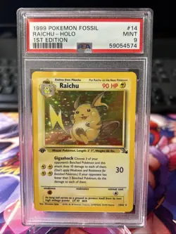 1999 Pokemon Fossil 1st Edition Raichu Holo Rare PSA 9 - Image 1