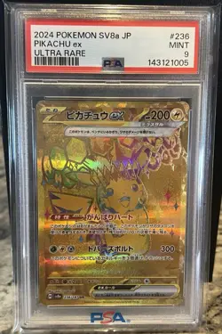 Pikachu ex 236/187 UR Sv8a Terastal Fest Ex Gold Holo Japanese Pokemon PSA 9 - Image 3