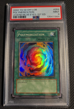Yugioh Polymerization LOB-059 1st Edition Super Rare Glossy PSA 9 Mint! - Image 1