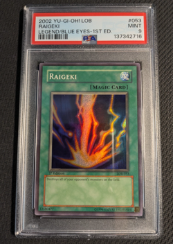 Yugioh Raigeki LOB-053 1st Edition Super Rare Glossy PSA 9 Mint! - Image 1