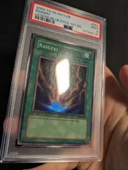Yugioh Raigeki LOB-053 1st Edition Super Rare Glossy PSA 9 Mint! - Image 3
