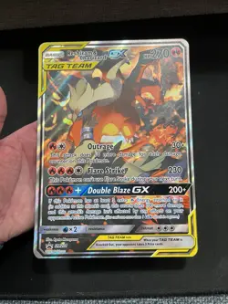 Pokemon JUMBO Reshiram & Charizard GX TAG TEAM Promo Holo Card SM201 Good Shape - Image 1