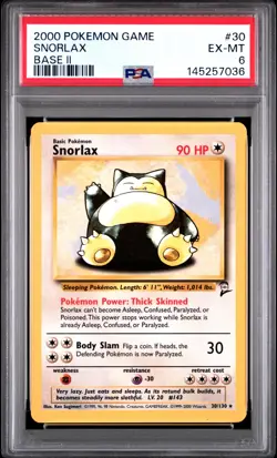 2000 POKEMON GAME BASE II #30 SNORLAX PSA 6 - Image 1